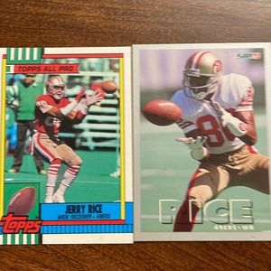 Jerry Rice 2 cards San Francisco 49ers WR card Topps 1990 Fleer 1993
